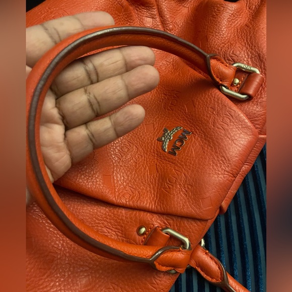 MCM Orange Monogram Embossed Leather Medium Handbag NO crossbody strap AUTH - Picture 13 of 16